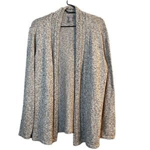 Chicos Tan Gold Metallic Open Knit Cardigan Sweater Size 3 XL Cotton Blend
